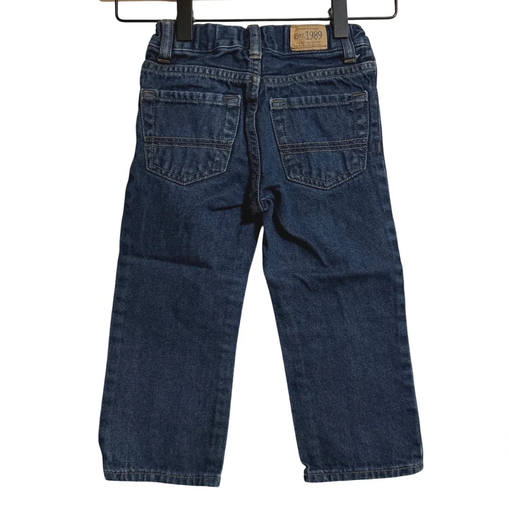 The Childrens Place Boys‎ 3T Straight Leg Jeans Dark Wash Adjustable Waist Denim